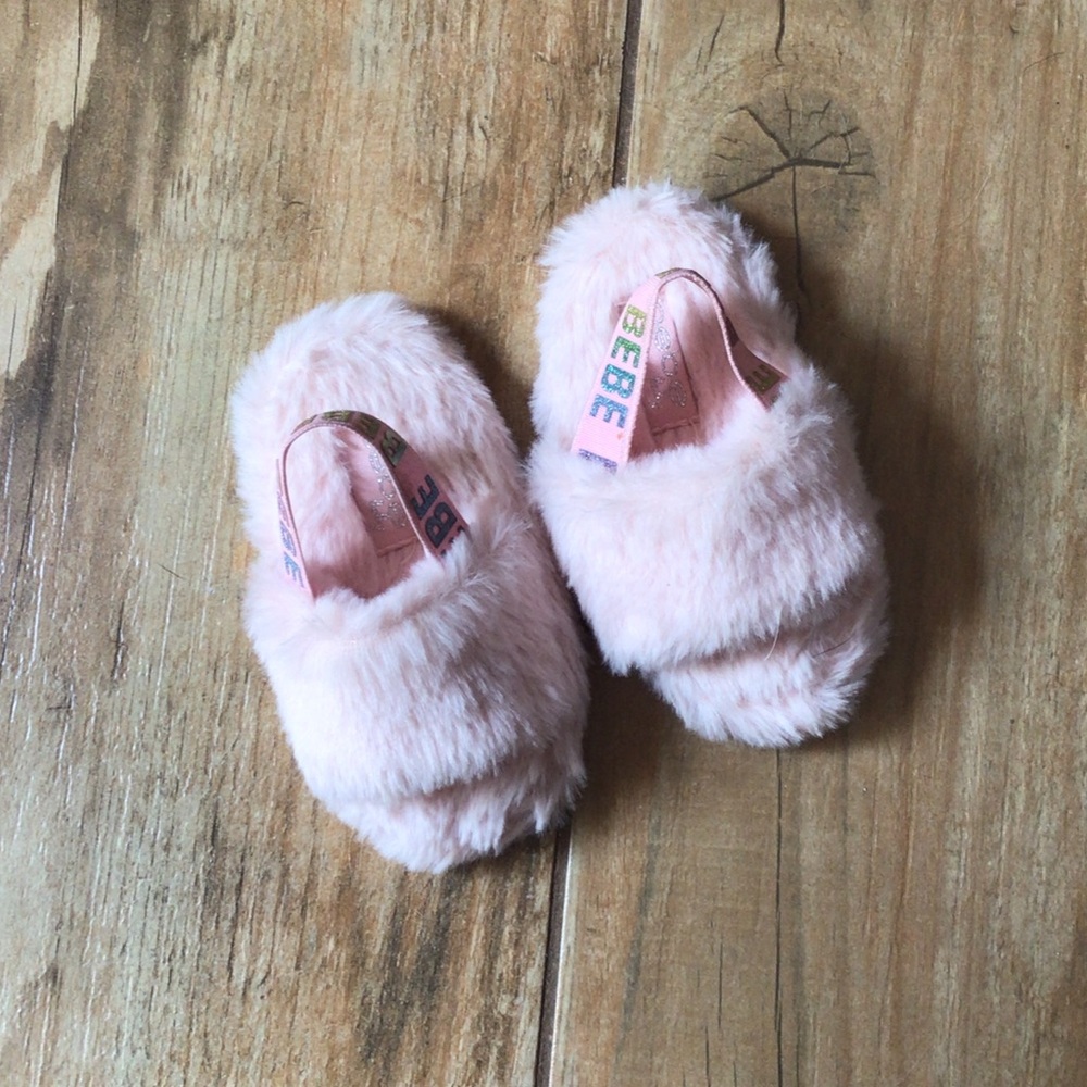 bebe Light Pink Fuzzy Slide Sandals